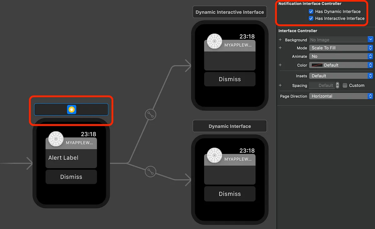 You can set the notification handling method in the Static Notification Interface Controller Scene in Interface.storyboard