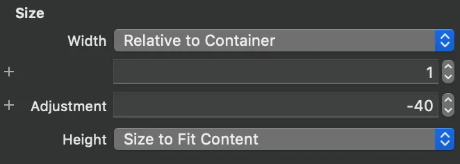 Width set relative to outer layer, 100% ratio, minus 40 from the left green part
